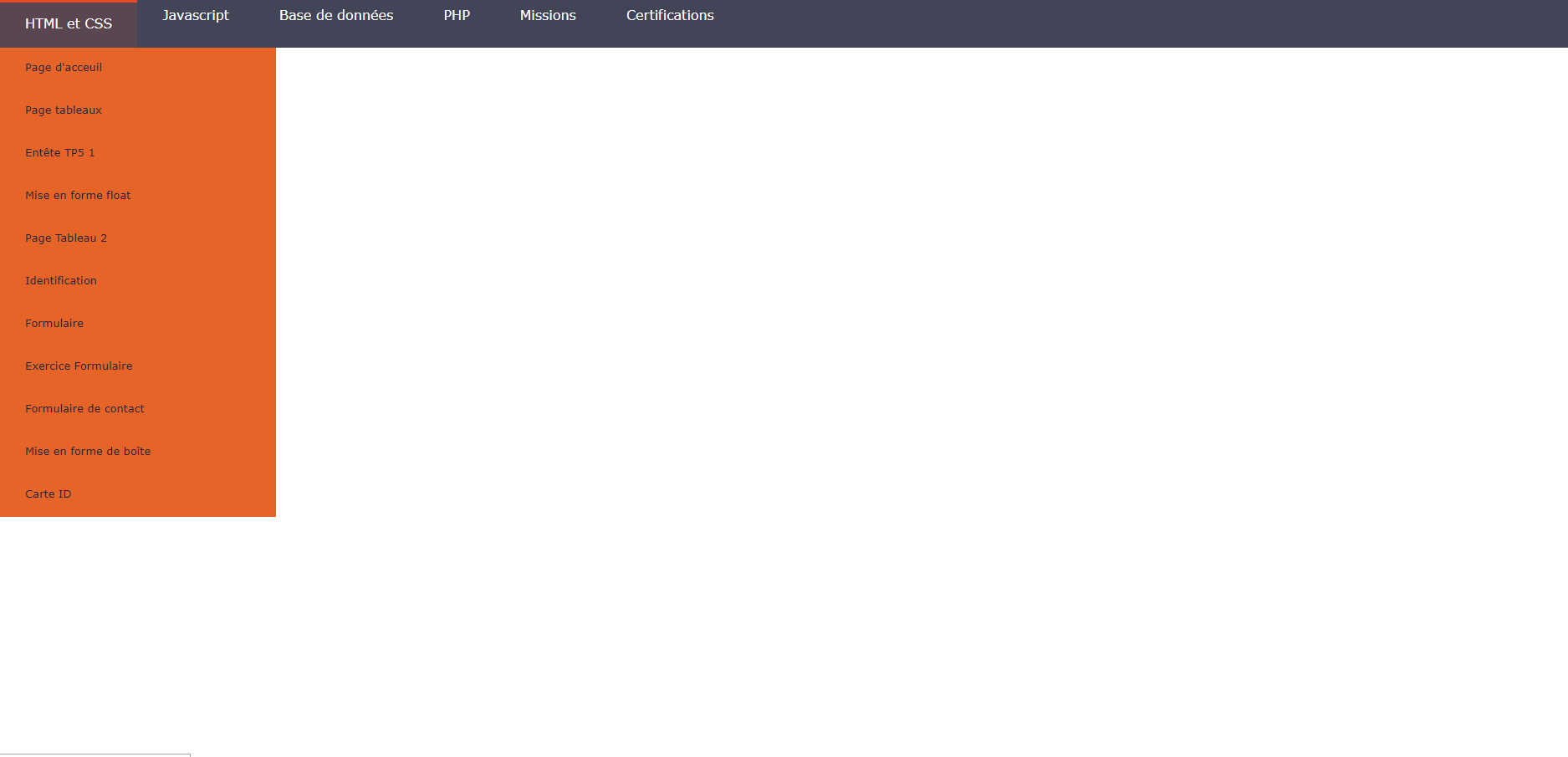 HTML CSS JAVASCRIPT BASE DE DONNEE PHP MISSION CERTIFICATIONS